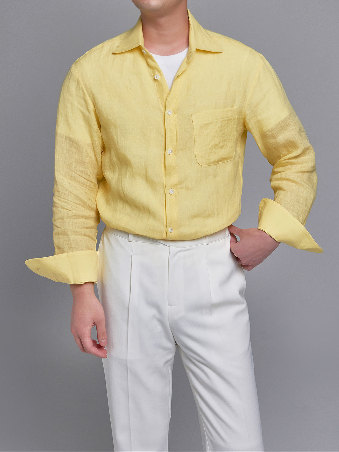 [드베르망] Linen Beach Shirts - Lemon