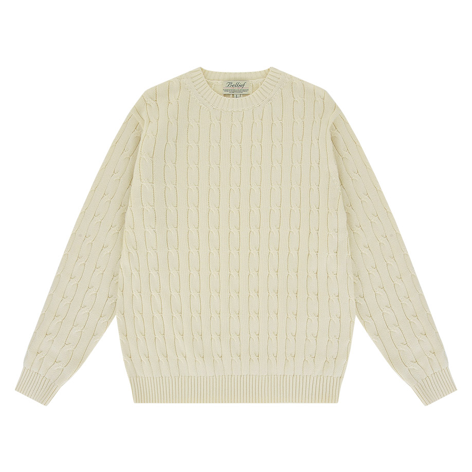 [벨리프] Cable crewneck sweater (Ecru)