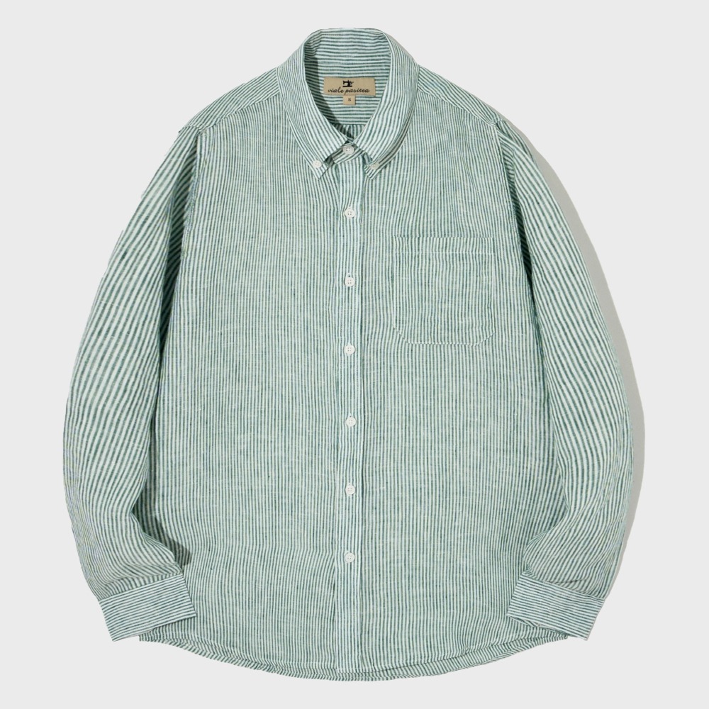 [파시테아거리]   Trapani button-down shirt(Green stripe)