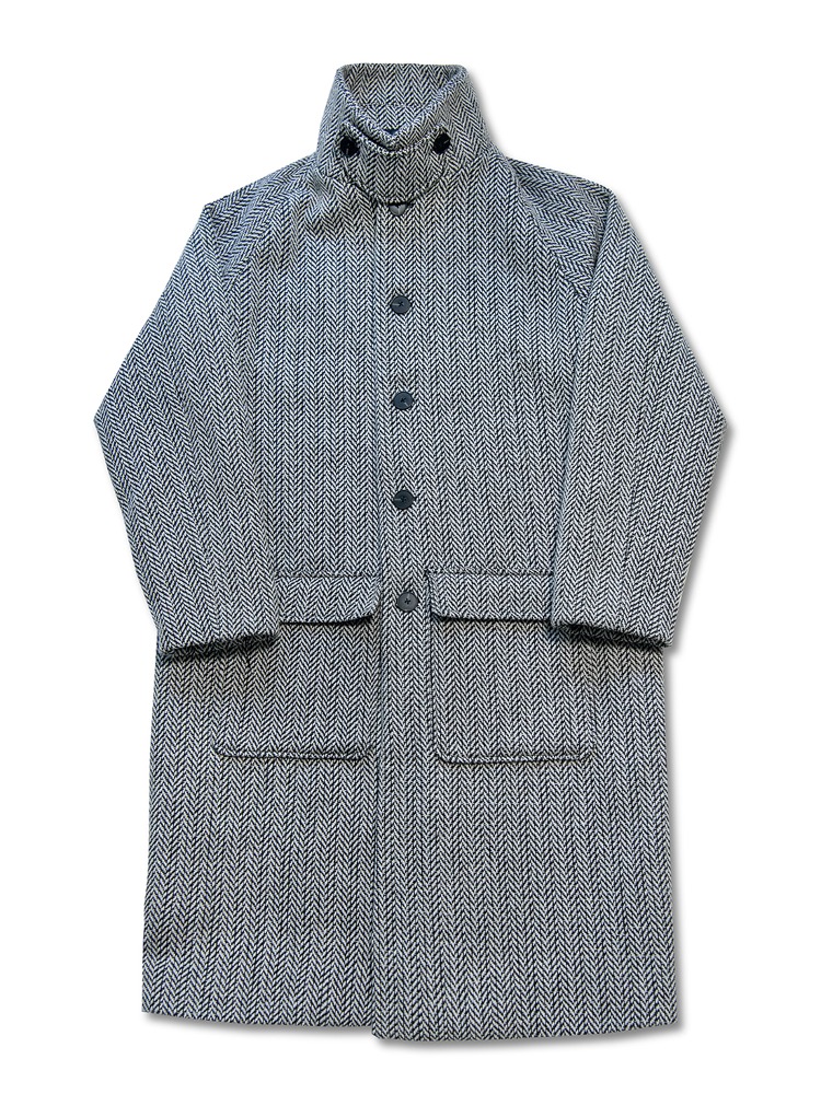 [드베르망] heavy wool herringbone tweed balmacan coat