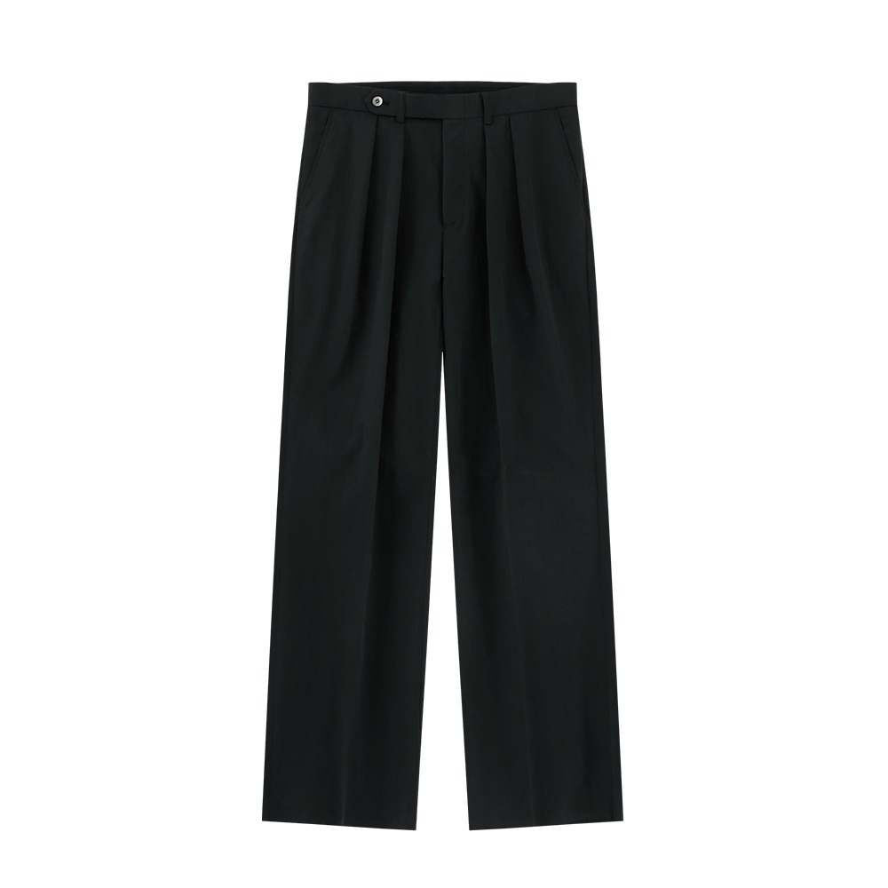 벨리프 [Easy line] Cotton Two Pleated Wide Chino Pants (Black)