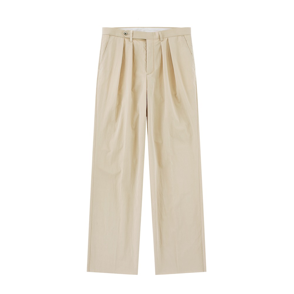 벨리프 [Easy line] Cotton Two Pleated Wide Chino Pants (Beige)
