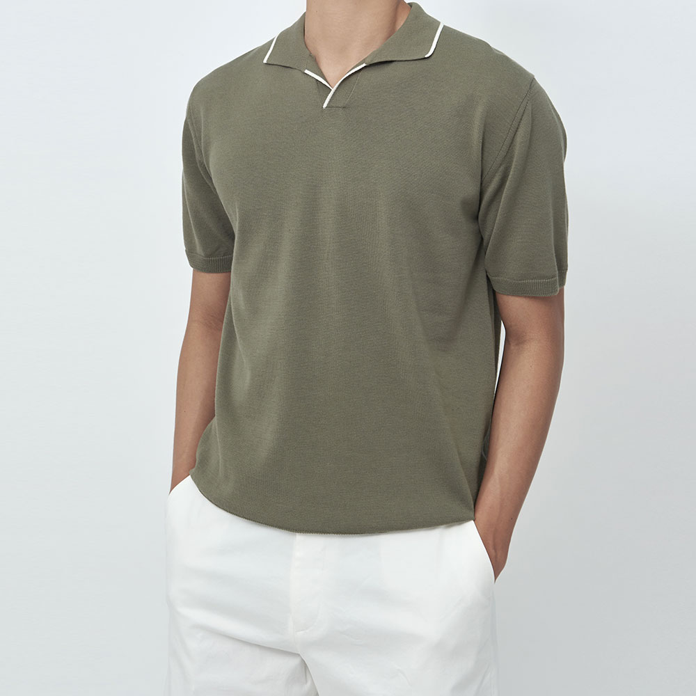 [매너앤대퍼] Open Collar Polo Shirt Khaki