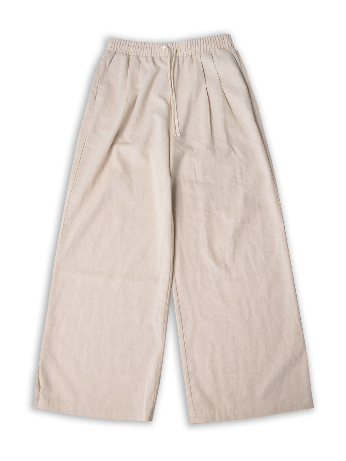 [드베르망] two-tuck straight wide linen pants (beige)