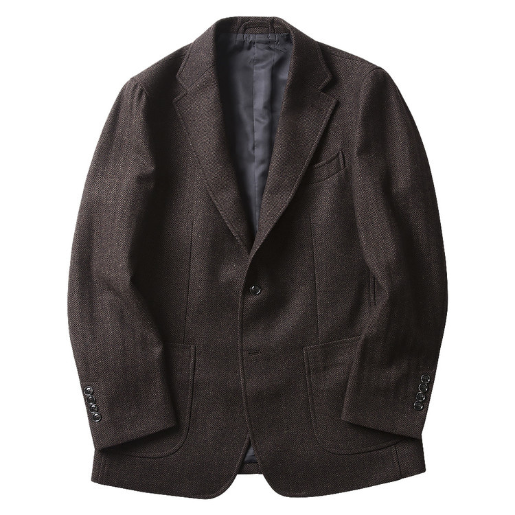 [솔티] Q9-1 Herringbone Check Wool Jacket (Brown)