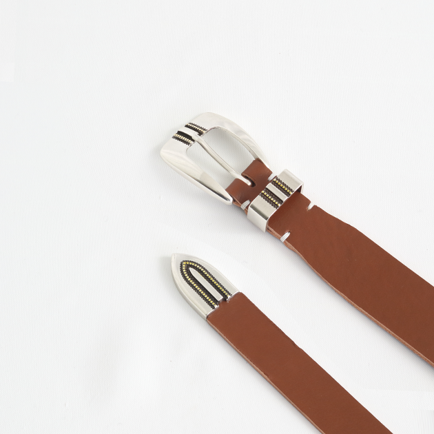 [파이] Alonzo lined basic western leather belt brown