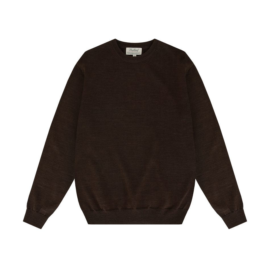 [벨리프] Wool soft crewneck sweater (Brown)