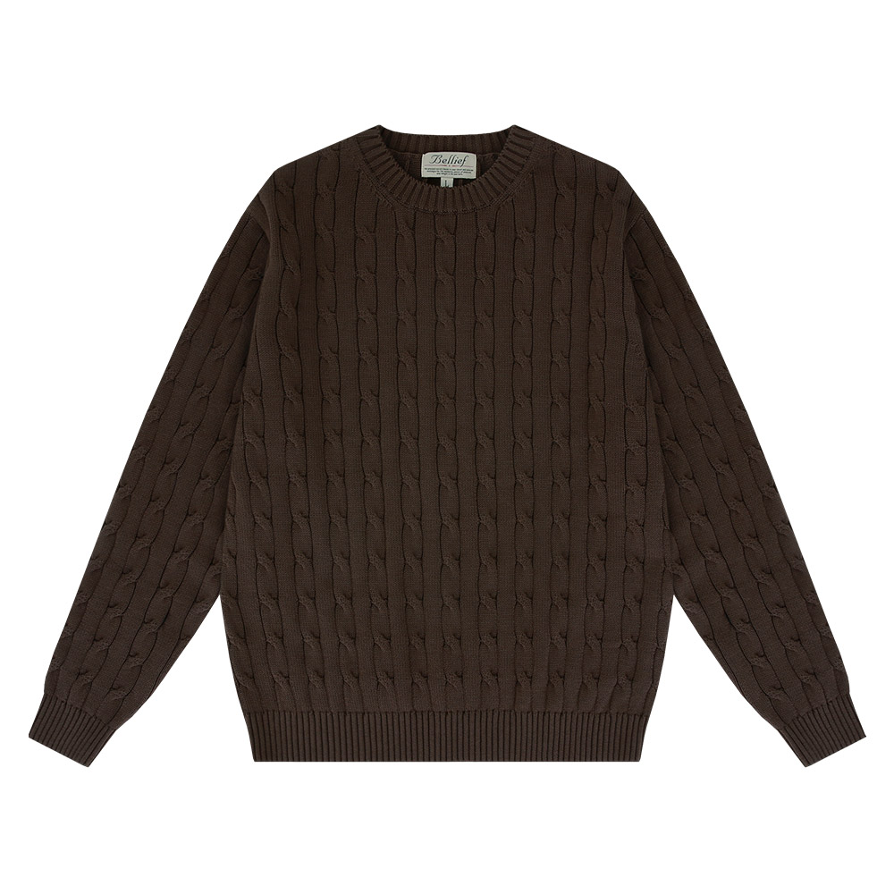 [벨리프] Cable crewneck sweater (Brown)