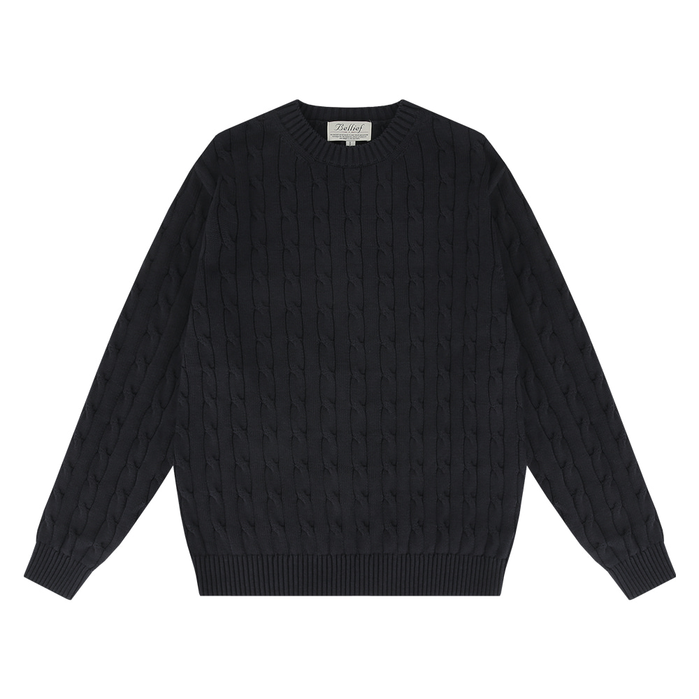 [벨리프] Cable crewneck sweater (Navy)